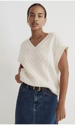 Madewell Women's Cable-Knit White V-Neck Sweater Vest Size XS • $34.99
