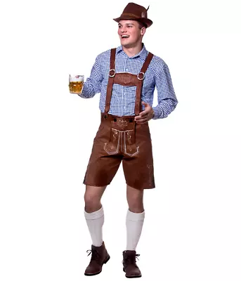 NEW Authentic Lederhosen Faux Suede Bavarian Beer Man Fancy Dress Costume • £35.99