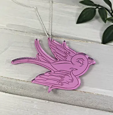 Large Acrylic Laser Cut Pink Mirrored Bird 24  Necklace New Retro Emo • £5.99
