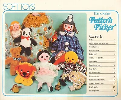 Vintage Soft Toys Pattern Booklet 1975 Edwards Faces Rag Dolls Puppets Clown Dog • £10.21