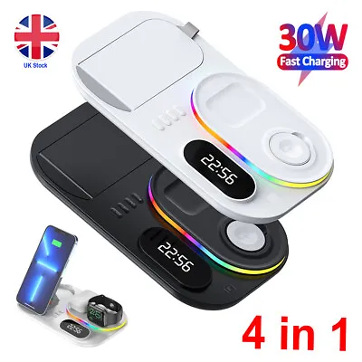 £29.89 • Buy 4 In1 Wireless Charging Station Dock With LED And Clock For Samsung & IPhone 30W