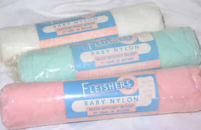 3 Vintage Antique Skeins FLEISHER'S BABY NYLON 1950s Pastel Super Fine Yarn • $24