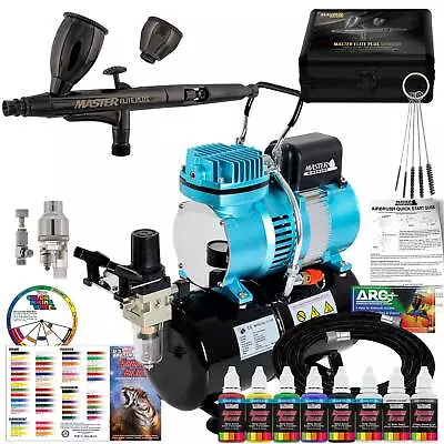 Tank Compressor System Kit Master Elite Plus Airbrush Set 6 Acrylic Paint • $249.99