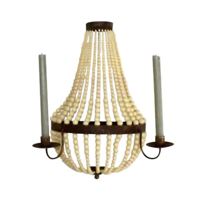 Luxe Iron Cream Beaded Candle Sconce 19 In Romantic Old World Wall Draped Pearl • £125.27