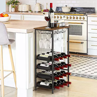 Wine Rack Freestanding Floor Rustic Wine Holder Stand With Wine Storage • $57.99