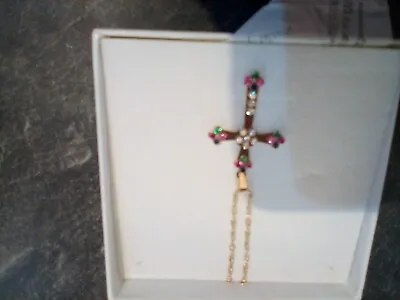 18 Carat Gold Chain With Cross Rubbys Diomonds • £200
