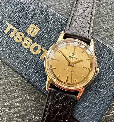 VINTAGE TISSOT 9k SOLID GOLD MEN WRISTWATCH PIE PAN STYLE DIAL REF:12301 C:1961 • $631.46