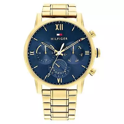 Tommy Hilfiger Gold Steel Blue Dial Men's Multi-function Watch - 1791880 • $299
