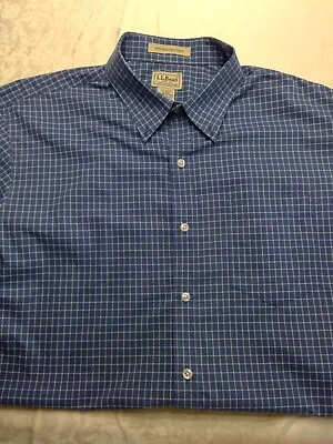 L L Bean Large Dress Shirt Button Down Long Sleeve Blue Check • $19.99