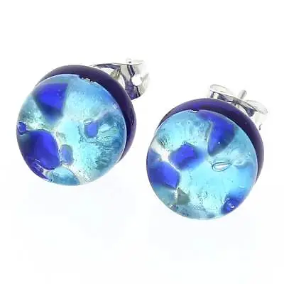Glass Of Venice Murano Glass Earrings Studs - 3/8-Inch Round Stud Earrrings Blue • $34.95