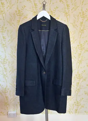 MASSIMO DUTTI Navy Blue Single Breasted Coat Longline Jacket 40 UK 12 • £39.50