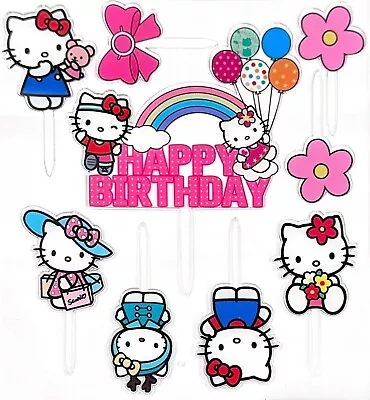 Hello Kitty Cake Topper  9pcs Acrylic Cake Topper Cupcake Toppers Set Birthday • $15.99