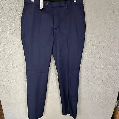 J Crew Pants Mens 34x34 Bowery Blue Slim Fit Flat Front Cotton Stretch Trousers • $29.99