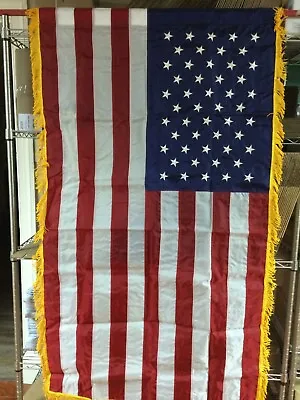 NOS Vintage DETTRA 50 Star American Flag Dura-Lite Nylon & Gold Fringe 3x5 USA • $16.88