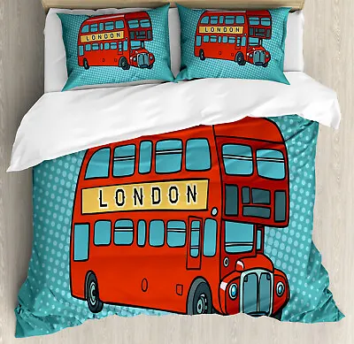 London Duvet Cover Set Comic Style Retro London Bus • £41.99