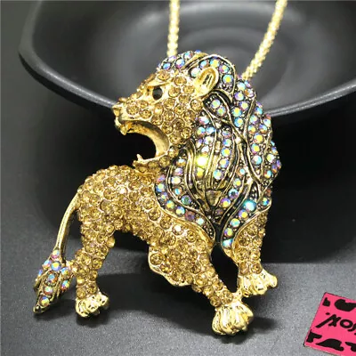 Hot Fashion Yellow Vintage Lion Crystal Rhinestone Jewelry Pendant Necklace Gift • $3.95