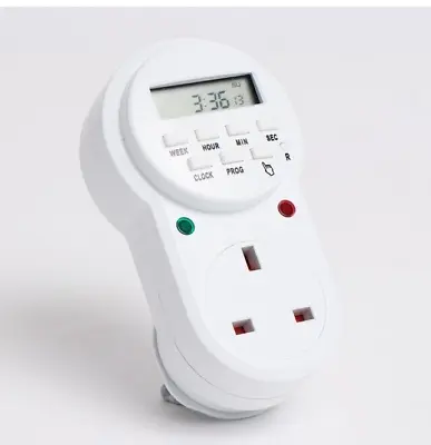 ELECTRONIC TIMER SOCKET 24 HOUR 7 DAY 3 Pin MAINS PLUG IN LCD DIGITAL TIME C2 • £8.92