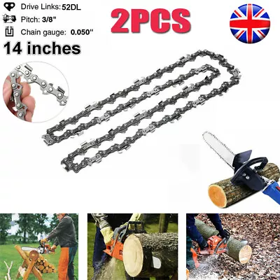 2x14  Chainsaw Saw Chain Blade Pitch 3/8 LP 0.050 Gauge 52Drive Links Drive Link • £8.99