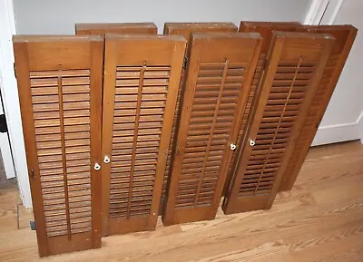 Vintage Lot Of 8 32  Tall Double Natural Wood Window Shutters With Some Hardware • $425