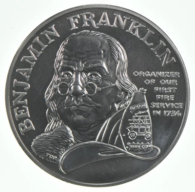 $26 • Buy 1992 US Mint Ben Franklin Firefighters .999 Silver 1oz Unc Medal Round *0875