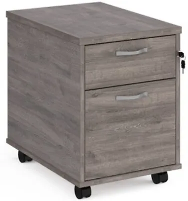 Mobile 2 Drawer Pedestal With Silver Handles 600mm Deep - Grey Oak • £171.91