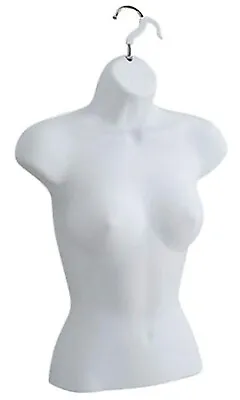 Plastic FEMALE TORSO HANGING MANNEQUIN White DRESS FORM WITH HANGER 2 Pc Set • $40