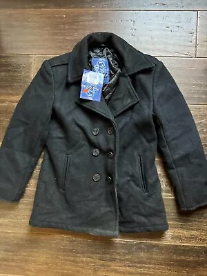 NWT Rothco US Navy Type Pea Coat  Black Size Large Wool Bland Anchor Buttons • $59.99