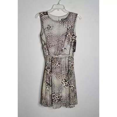 New M60 Miss Sixty Sleeveless Animal Print Midi Fit & Flare Belted Dress Size 10 • $24.39