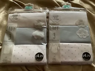 £3.45 • Buy BNWT 6 X George Baby Bodysuits Vests Short And Long Sleeve Blue White 0-3 Months