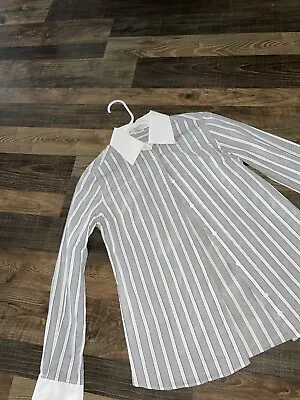 PAUL & JOE PARIS Stripe Print Long Sleeve Blouse Size 1 European Gray/White • $8.41