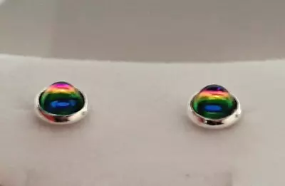 Rainbow Crystal Aurora 6mm Stud Earrings Silver Plated E145 • £3.25