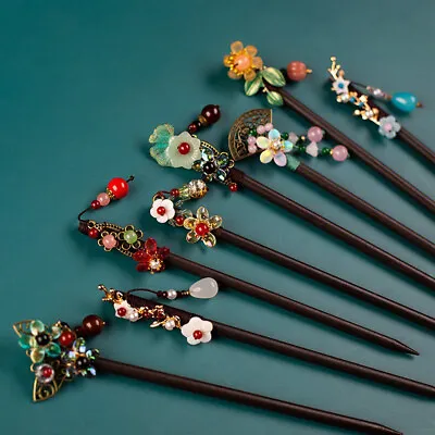 $5.63 • Buy Jade Women Flower Hair Chopsticks Hair Fork Hanfu Headdress Wooden Hairpin