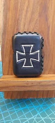 Zippo Custom Hand Made Leather Case Iron Cross Chopper Bobber Motorhead • £49