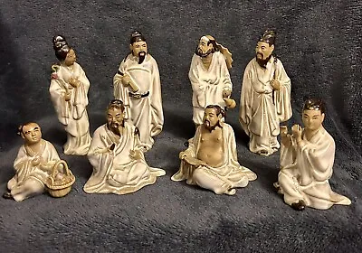 Set Of 8 Chinese Ceramic Shiwan Mudman Mud Man Scholars Figures • $150