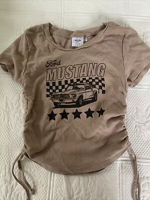 Ford Mustang Junior’s Crop Top Shirt Sz Medium Tshirt Side Tie Tan • $21.99