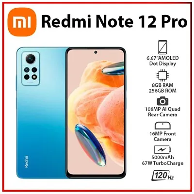 $479 • Buy (New) Xiaomi Redmi Note 12 Pro 4G 8GB+256GB BLUE Dual SIM Android Mobile Phone