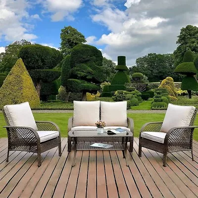 $799 • Buy 4 Piece Wicker Outdoor Furniture Sets Patio Table And Chairs Rattan &Steel Frame