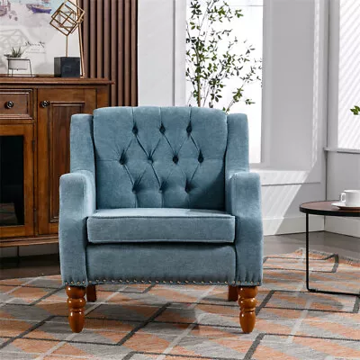 Accent Chair With Arms For Living Room Modern Tufted Single Sofa Armchair-Blue • $176.90