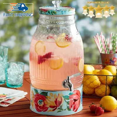 2-Gallon Glass Drink Dispenser W/Metal Stand Beverage Dispenser W/Lid Portable • $21.83