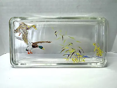 Vintage Duck Drake Mallard Scene Glass Trinket Jewelry Box Holder Unsigned • $14.99