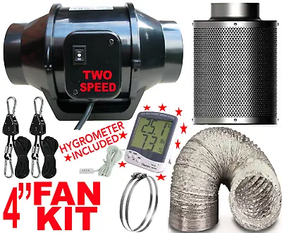 Fan Kit 4  (100mm) 5  (125mm)   Fan Filter Kit Carbon Filter Duct Hydroponics • £14.99