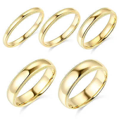 14K Yellow Gold 2mm 3mm 4mm 5mm 6mm Comfort Fit Men Women Milgrain Wedding Band • $302.40