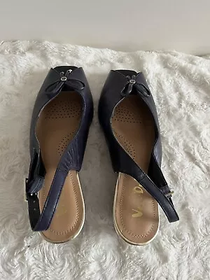 Van Dal Womens Shoes Size 7D Oxley Blue Real Leather Peep Hole Wedges • £14.99