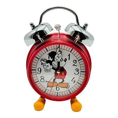 Disney Mickey Mouse Red Quartz Alarm Clock Retro With 2 Bells VINTAGE • £28.91