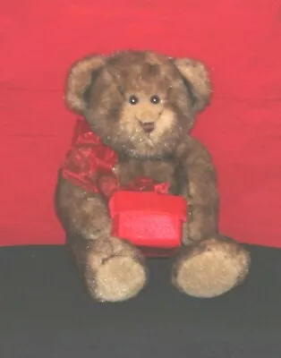 GUND Teddy Bear  Mink  Like Brown Fur ~ Lidded Red Gift Box Opens ~ 16  Tall VGC • $17.50