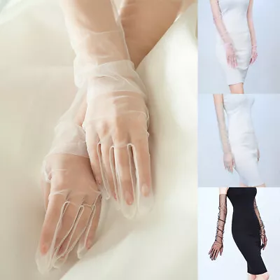 70cm Womens Tulle Long Sheer Gloves Wedding Party Gloves Photography Accessory • $2.60