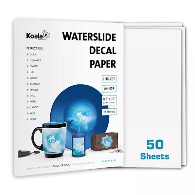 Koala Inkjet WHITE Waterslide Decal Paper 50 Sheets 8.5x11 DIY Gifts Mug Tumbler • $33.59