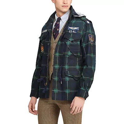 Polo Ralph Lauren Tartan Military Patch Field Jacket New $528 • $229