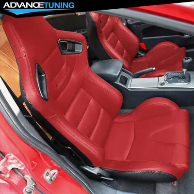 Reclinable Pair Racing Seats + Dual Sliders Red PU & Carbon Leather • $349.99