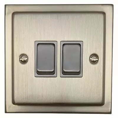 G&H TSN202 Trimline Plate Satin Nickel 2 Gang 1 Or 2 Way Rocker Light Switch • £17.15